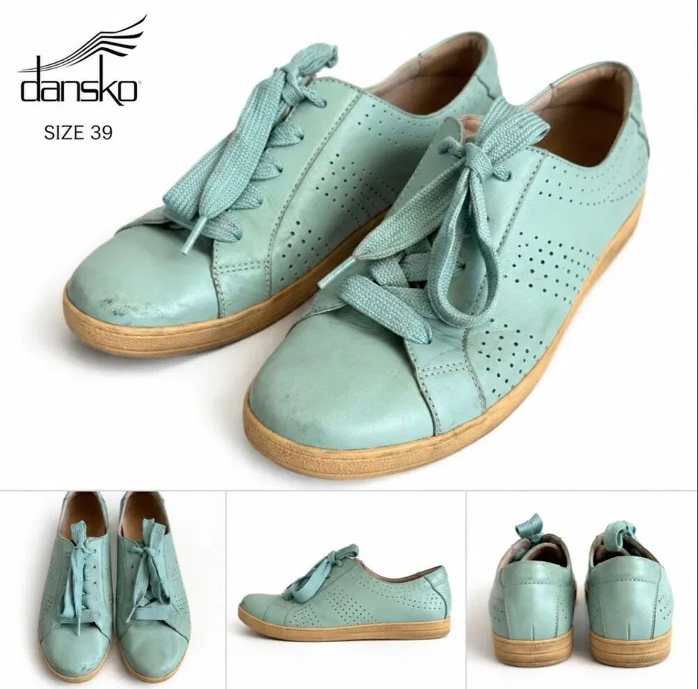 Dansko Women’s Size 39 Aqua Blue Leather Perforated Lace Up Sneakers